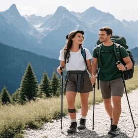 5-Section Collapsible Black Trekking Pole, 1PC Adjustable Hiking Walking Stick with Carry Bag & Accessories