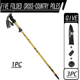 1PC Black 5-Section Folding Cross-Country Pole, Adjustable Lightweight Hiking Stick for All Terrain Walking