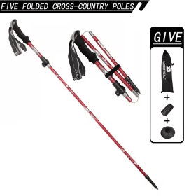 Portable 1PC Black 5-Section Foldable Hiking Pole, Lightweight Trekking Stick for Daily Walking & Camping Trips