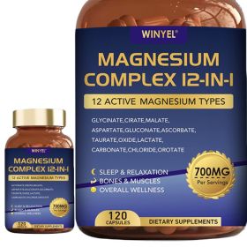 WINYEL Magnesium Complex 700mg 12 In 1 Magnesium Supplement With Glycinate, Citrate, Malate, Sleep, Calm, Muscle Relaxation, Heart Health Support (Option: 1)
