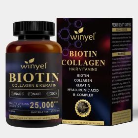 WINYEL Biotin, Collagen, Hyaluronic Acid, Keratin - Support Normal Hair Growth Cycle - Skin & Nails - 25000mcg Vitamins B1, B2, B3, B6 & B7 - For (Option: 1)